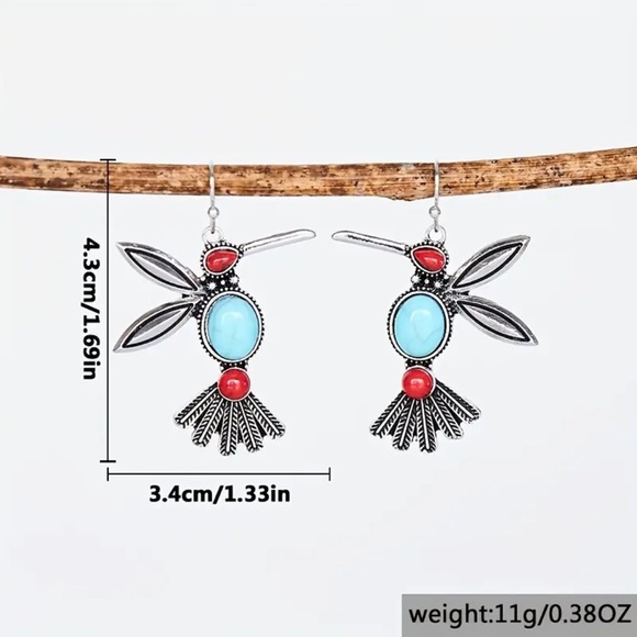 Boho Gem Bird Shape Dangle Earrings - Picture 3 of 6